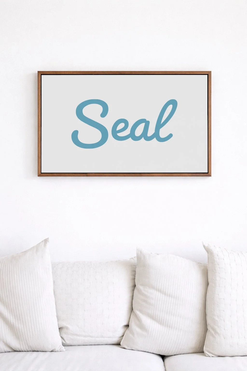 Seal Cursive Framed Print - Baby Blue