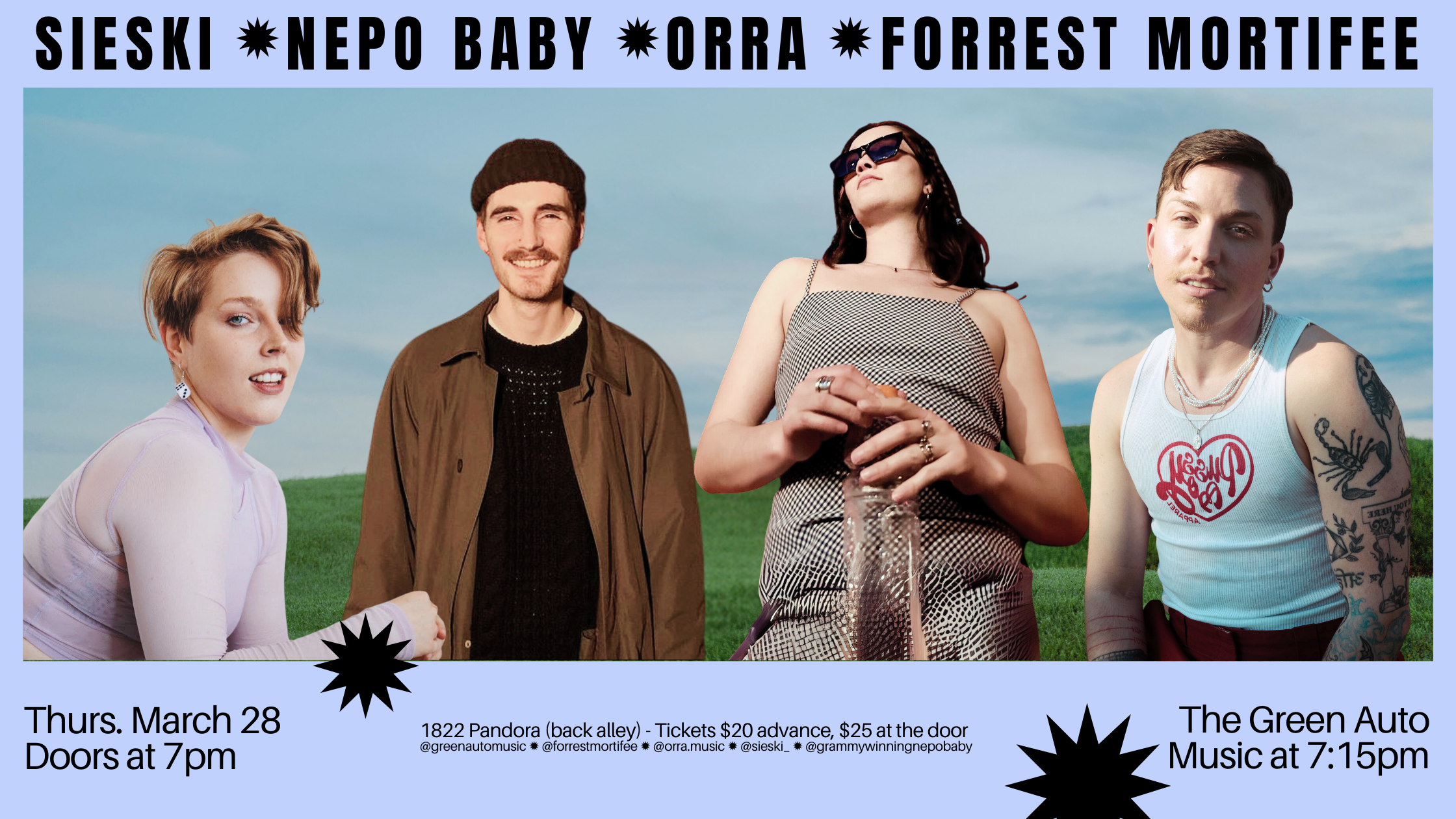 Green Auto: SIESKI, ORRA, Nepo Baby, Forrest Mortifee