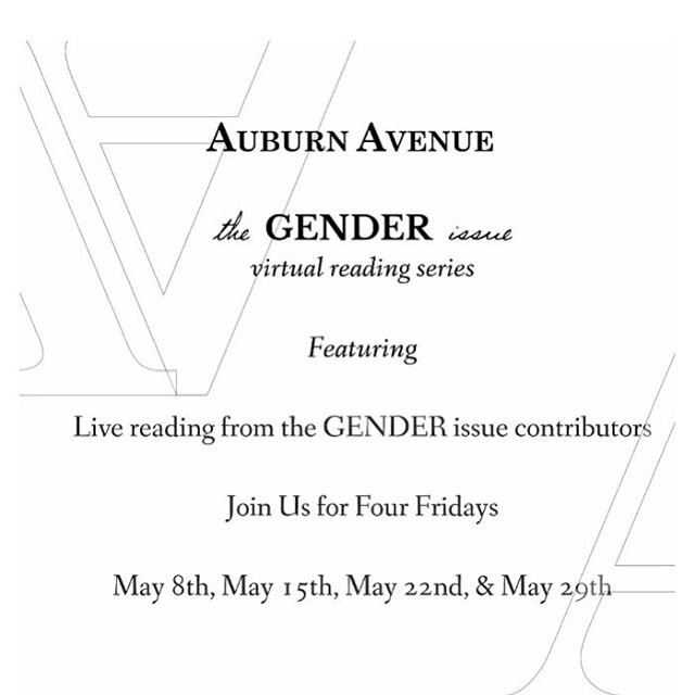 Details
Organizer: Bettina Judd, Guest Editor for the GENDER Issue

Schedule &amp; Dates:
Friday, May 22nd - 6PM EST
Saida Agostini
Dána-Ain Davis 
LeConté Dill
Anastacia-Renee
J. E. Sills

Friday, May 29th - 6PM EST
Alejandro Heredia
Teresa M. Leg