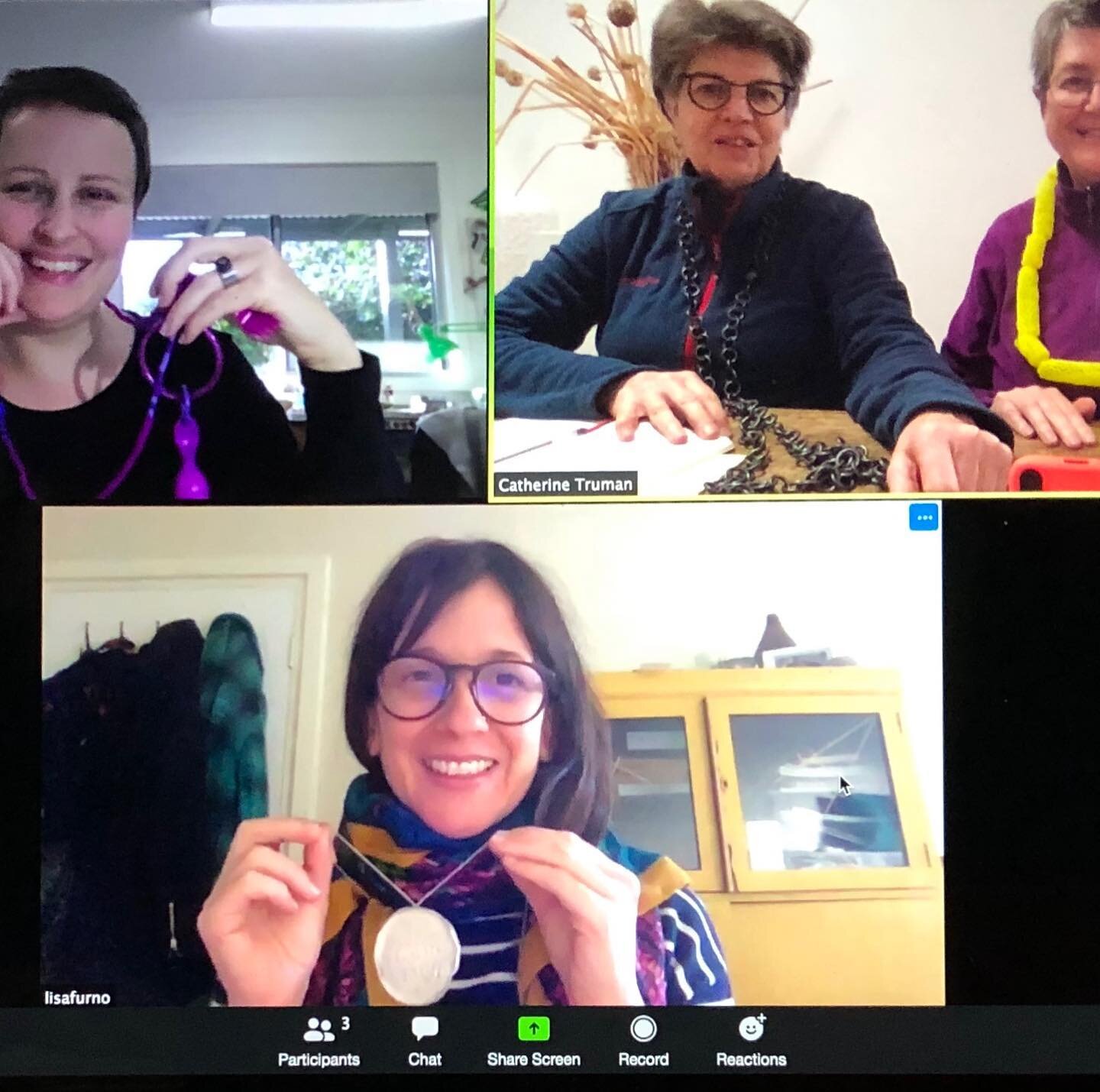 Neckpiece zooming. Great discussion this week: reoccurring thoughts and experiences whilst in the thick of making; ethics of cultural practice; consistency of concepts and ideas over the life of your practice; and most memorable sales(!!!) #jessdare 