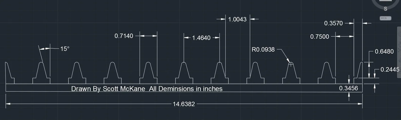 A technical drawing showing various measurements and angles of the spacers. The drawing includes multiple dimensions labeled in inches, with a note it is drawn by Scott McKane. This is a representation of the product sold.