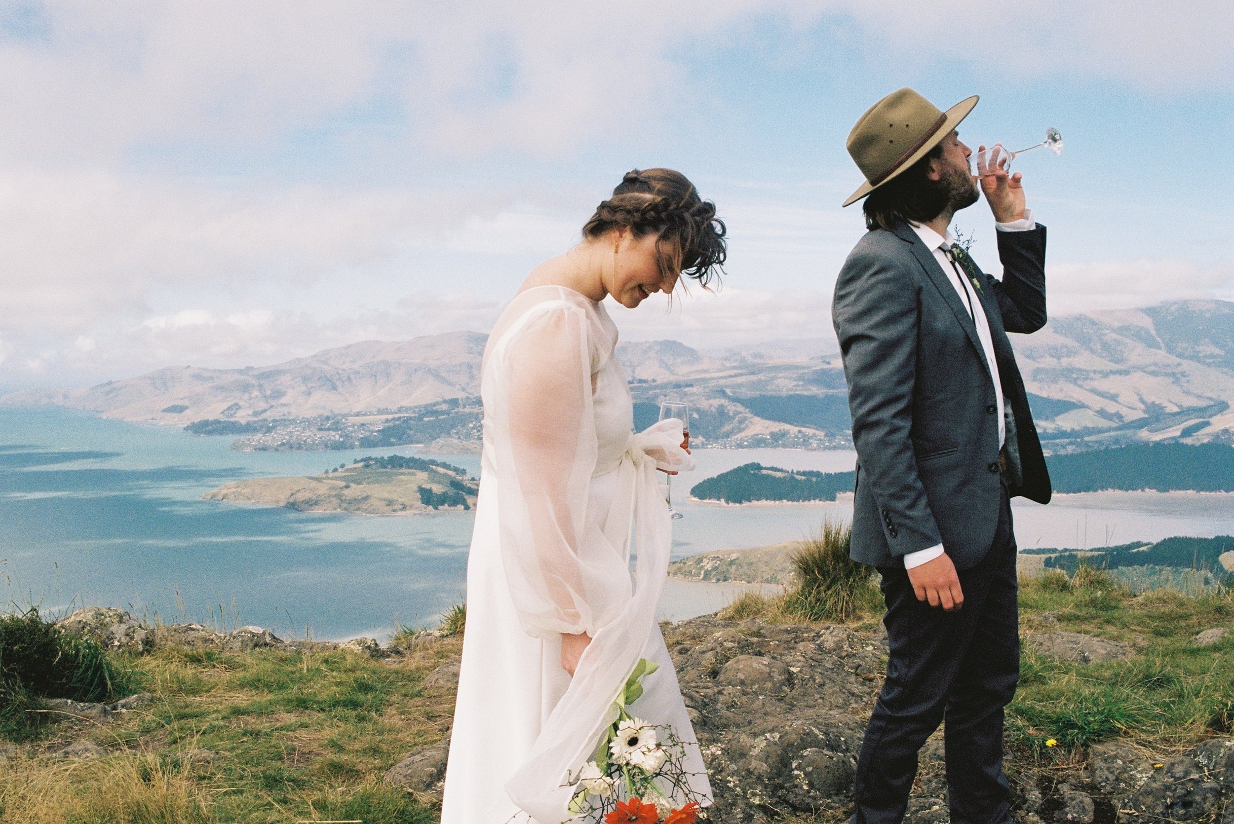 Film wedding photography | Elopement captured on film | Lyttelton Harbour 