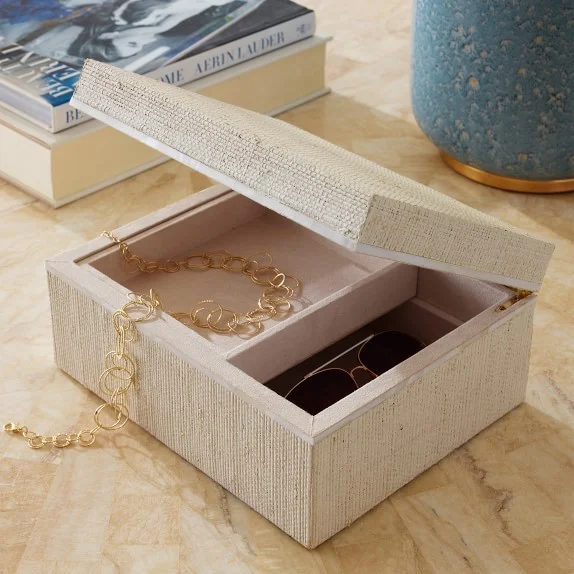 AERIN White Raffia and Shell Jewelry Box