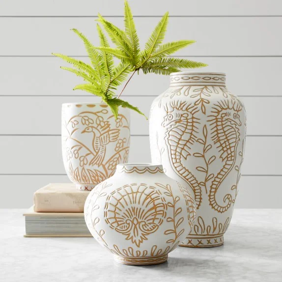 AERIN Carved Terracotta Vases