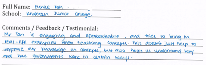 Handwritten ETG economics student testimonial, 2012