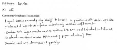 Handwritten ETG economics student testimonial, 2008
