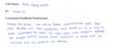 Handwritten ETG economics student testimonial, 2008