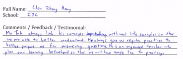 Handwritten ETG economics student testimonial, 2015