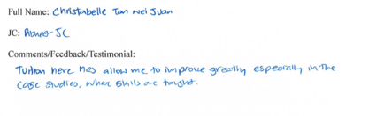 Handwritten ETG economics student testimonial, 2008