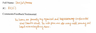 Handwritten ETG economics student testimonial, 2009