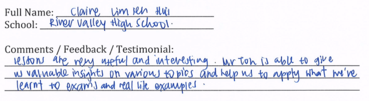Handwritten ETG economics student testimonial, 2015