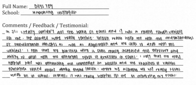 Handwritten ETG economics student testimonial, 2015