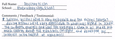 Handwritten ETG economics student testimonial, 2014