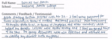 Handwritten ETG economics student testimonial, 2014