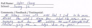 Handwritten ETG economics student testimonial, 2015