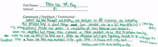 Handwritten ETG economics student testimonial, 2014