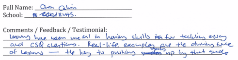 Handwritten ETG economics student testimonial, 2011