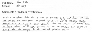 Handwritten ETG economics student testimonial, 2014