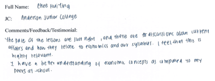 Handwritten ETG economics student testimonial, 2008