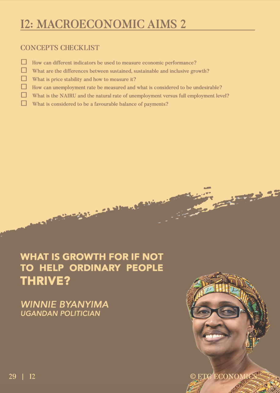 Macroeconomic aims checklist slide from ETG Economics materials