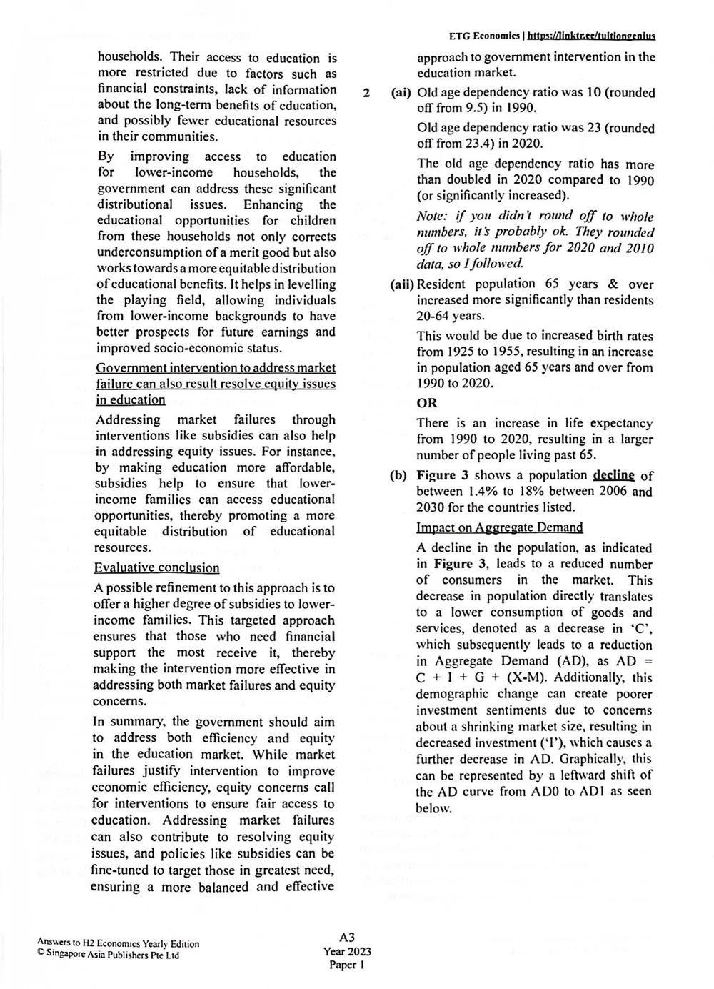 Case study model answer with annotations