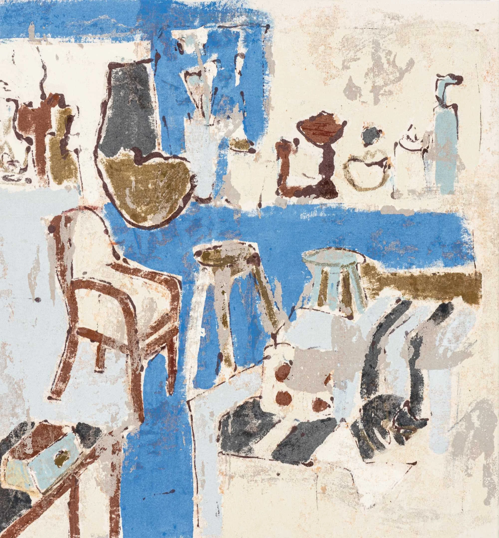 Black cat blue wall_66x61cm