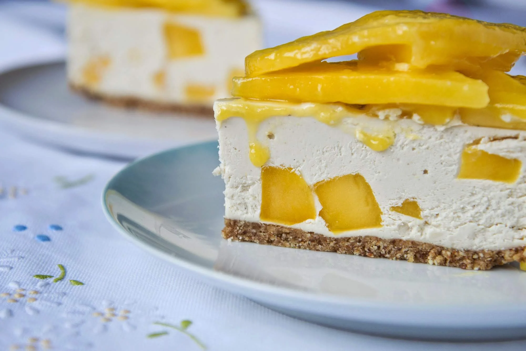 Raw Mango, lemon and ginger cheesecake