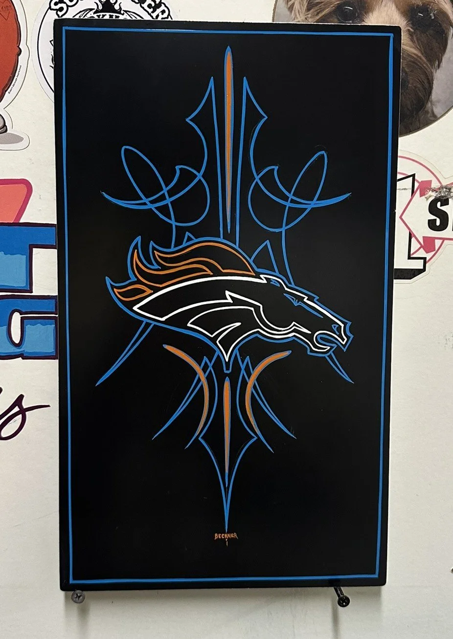 "Denver Broncos" inspired panel  pinstriped by Matt Beckner.