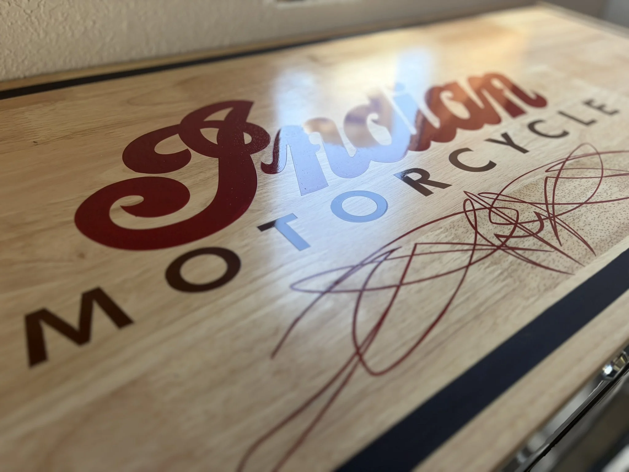 Toolbox decked out in the Indian Motorcycle theme including pinstriping and hand lettering by Matt Beckner.