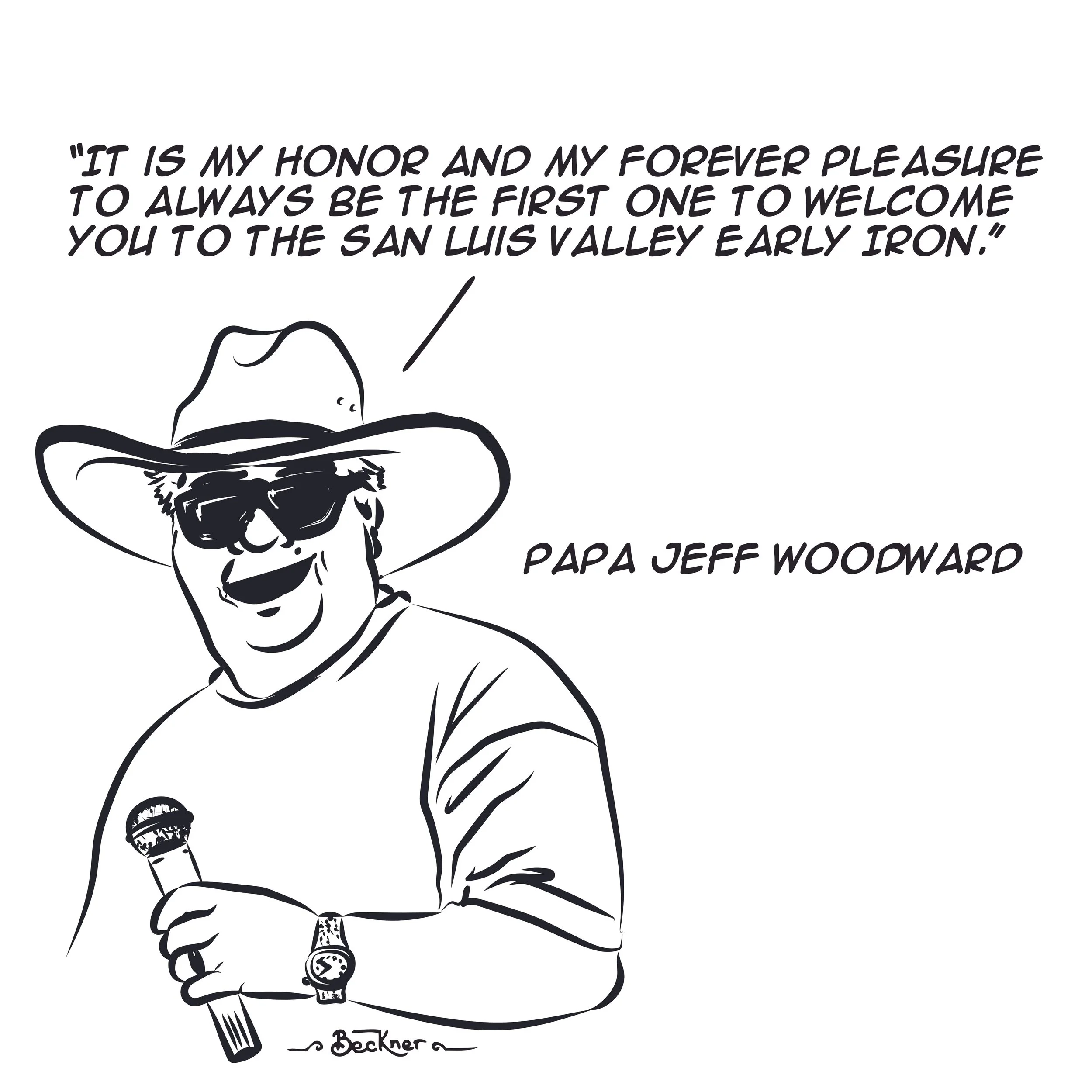 Illustration of Jeff Woodward used for a memorial gift at the Early Iron show 2019