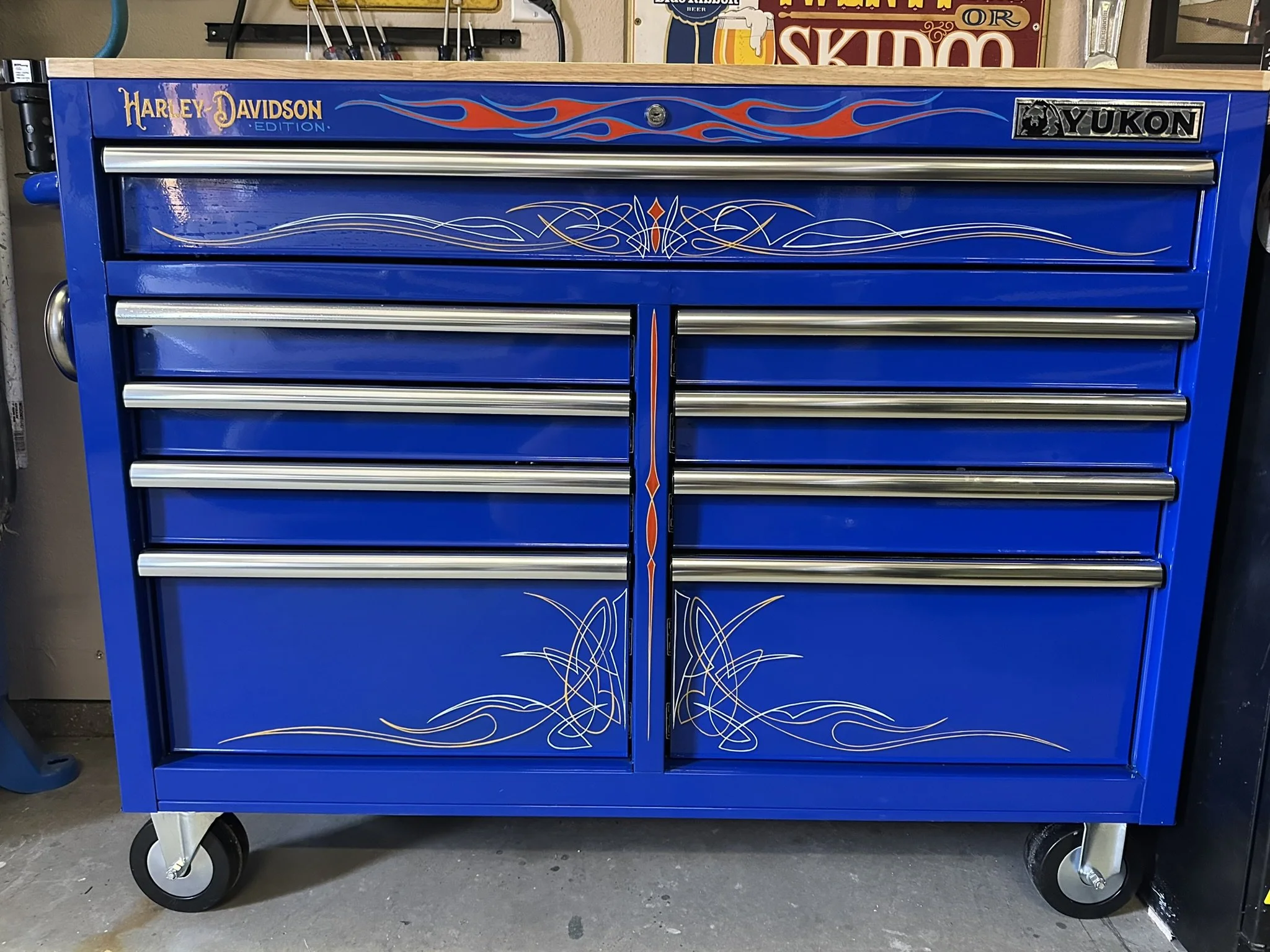 "Harley-Davidson" edition toolbox hand lettered and pinstriped by Matt Beckner.