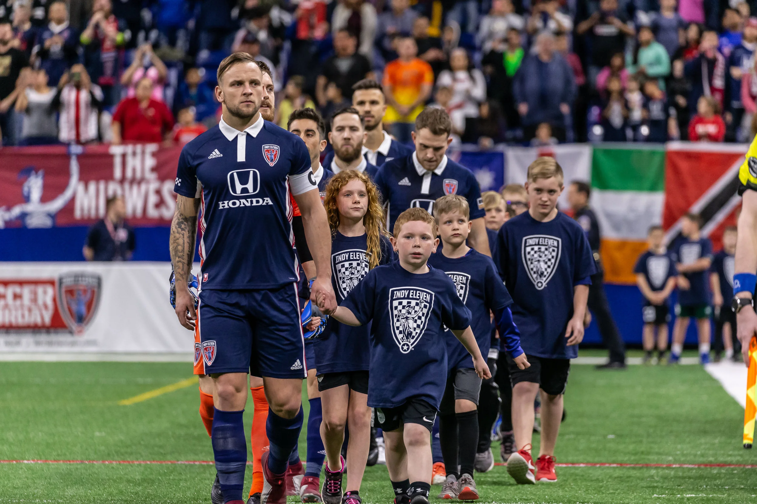 Indy Eleven players entering the pitch for their 2019 home opener against Hartford Athletic, which they would win 1-0 | Photo courtesy of Indy Eleven