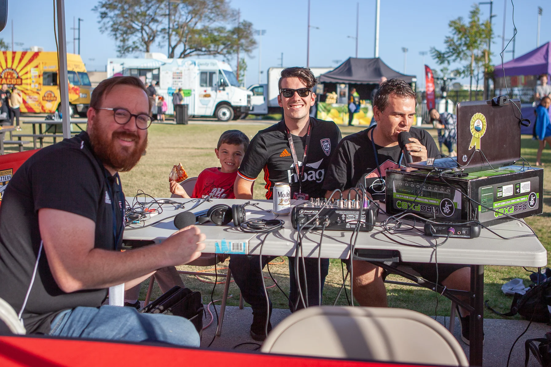 The Orange & Black SoccerCast crew live broadcast at Championship Soccer Stadium before the Orange County SC vs. Phoenix Rising FC match. | Photo courtesy of Orange County SC/Liza Rosales