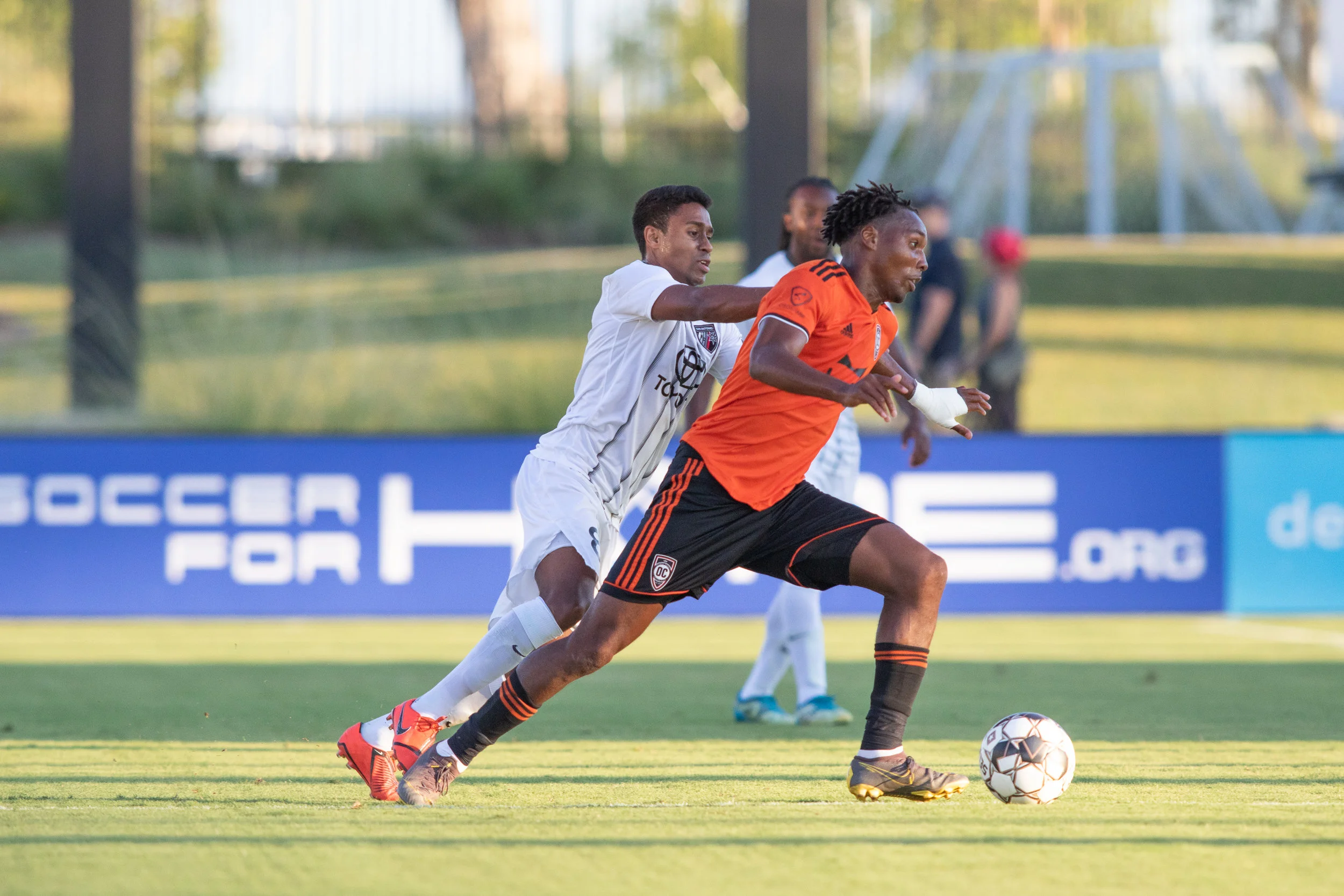 Michael Seaton (right) has found success with Darwin Jones in the side. Both men have each scored eight goals in 20 appearances. Photo credit: Liza Rosales/Orange County SC .