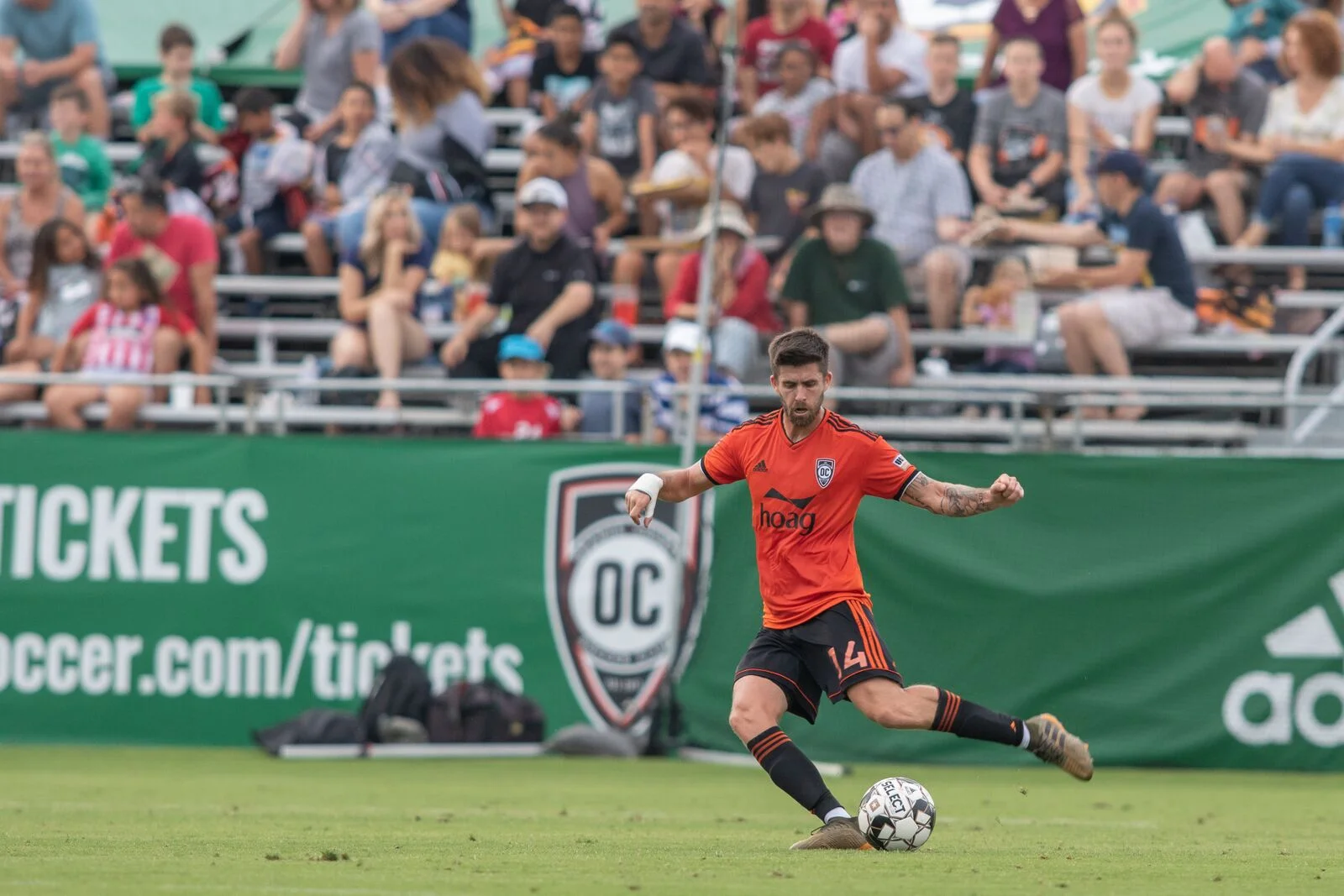 Quinn and his left foot nearly found a brace as his 90th minute free kick clanged off of the post. Photo courtesy of Liza Rosales/ Orange County SC.