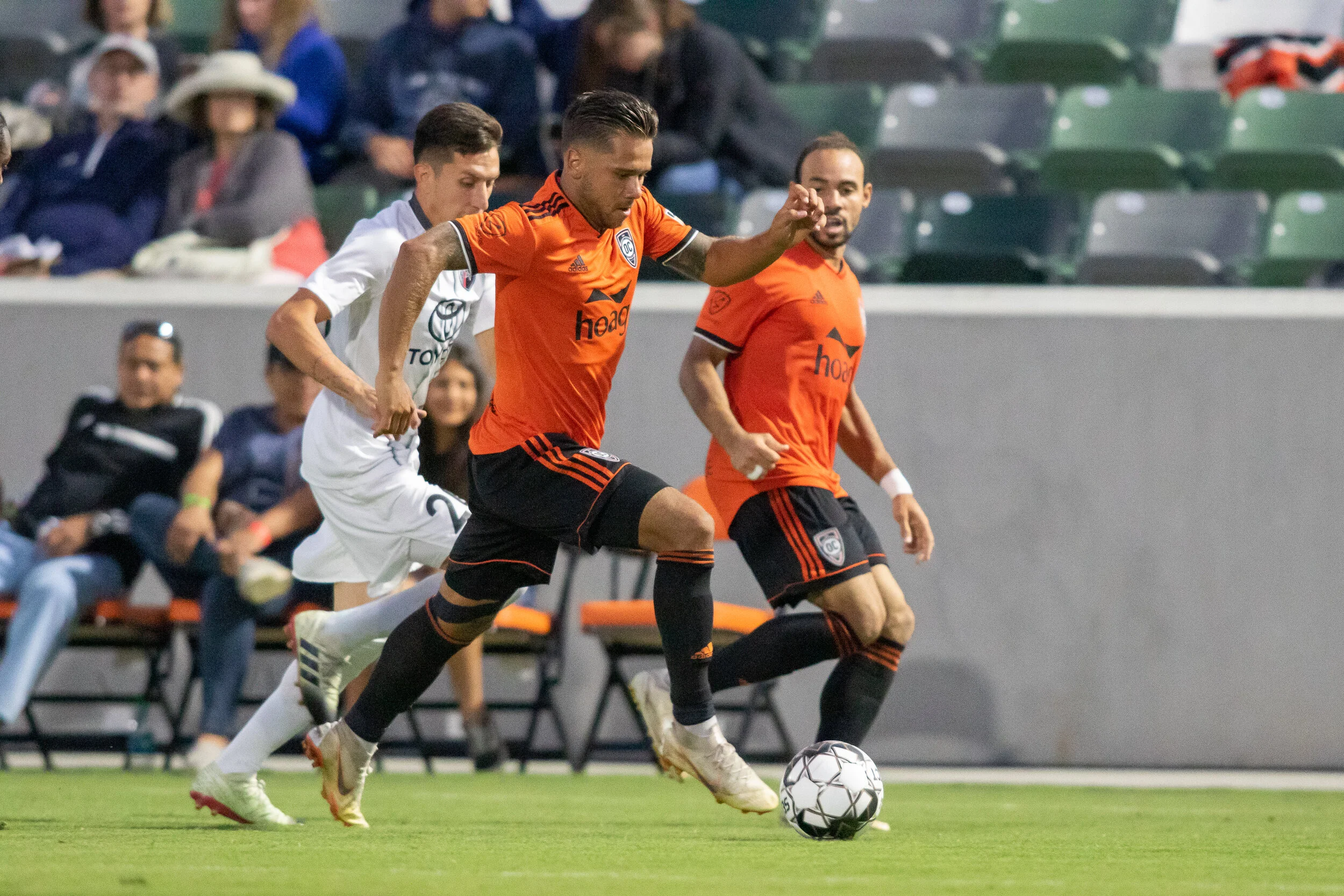 Harry Forrester has found his form in the last few weeks, turning his team-leading chances created into assists. Photo courtesy of Liza Rosales/Orange County SC .