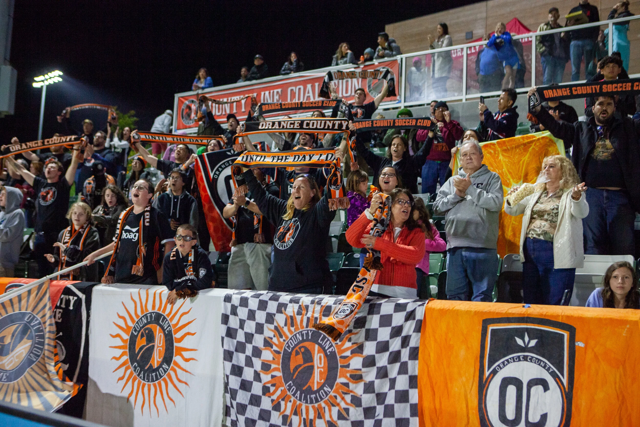 County Line Coalition chanting at a recent match. | Photo courtesy of Orange County SC/Liza Rosales