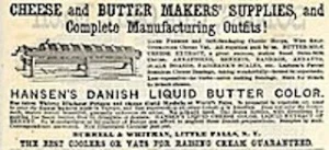 An old advertisement for supplies sold in this area to butter and cheese producers.