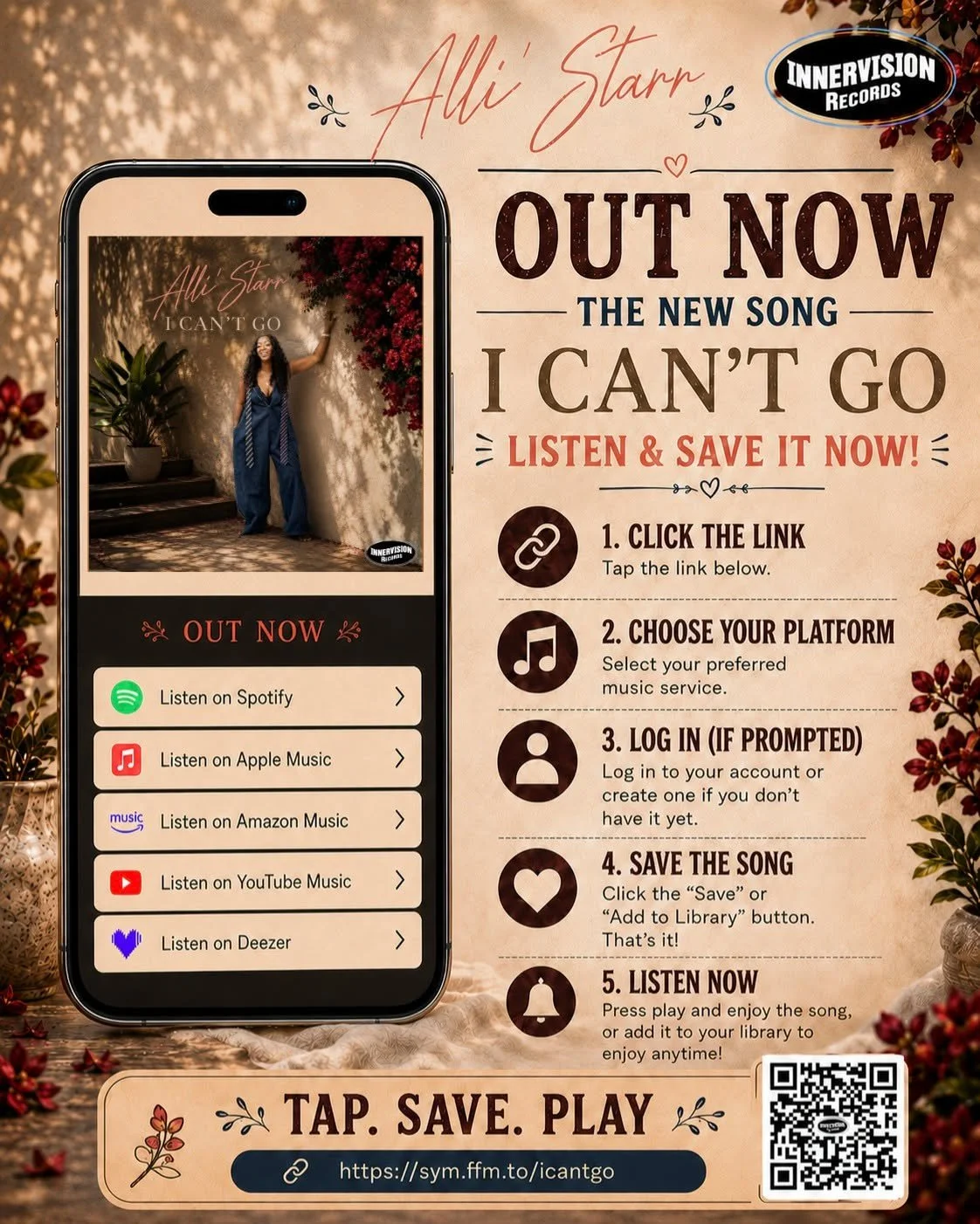 Alli' Starr's NEW RADIO SINGLE OUT NOW!
Listen and Save here: https://sym.ffm.to/icantgo