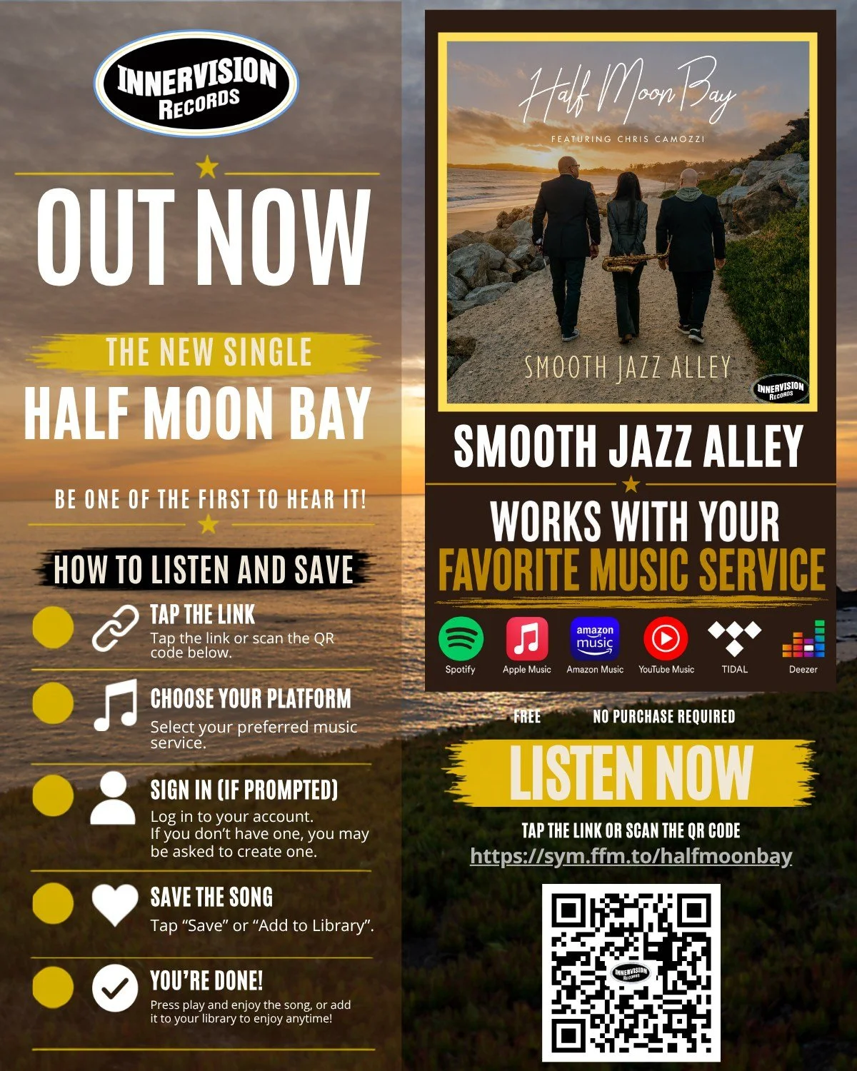 OUT NOW!  https://sym.ffm.to/halfmoonbay

#SmoothJazzAlley #halfmoonbay #deepcut #innervisionrecords #SmoothJazz