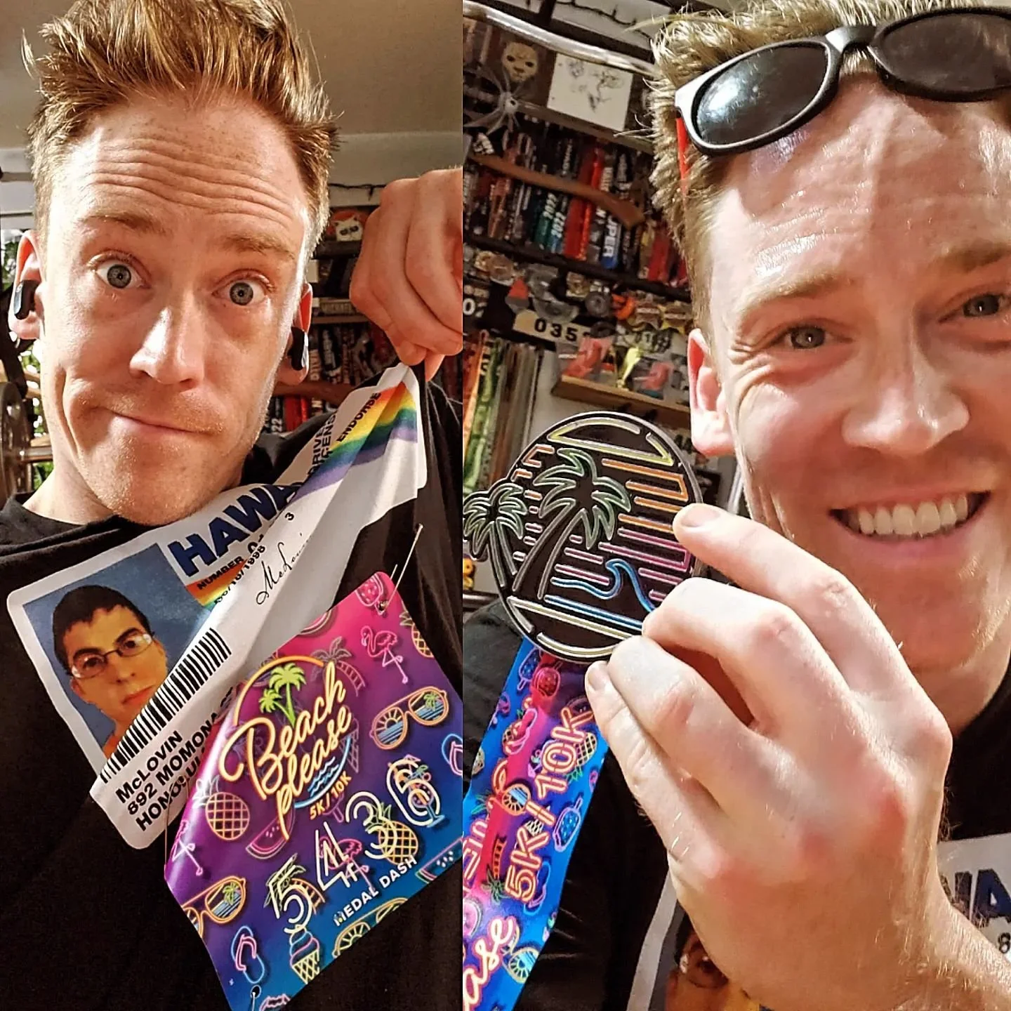 Beach Please! 5k medal and bib brought to you by @medaldash ! Shirt brought to you by the kids I coach.
.
(How do I feel about 12 year olds giving me a Superbad shirt...? I just don't know...)
.
.
.
#ShapeUpWithSean #Training #Cardio #CardioIsHardio 