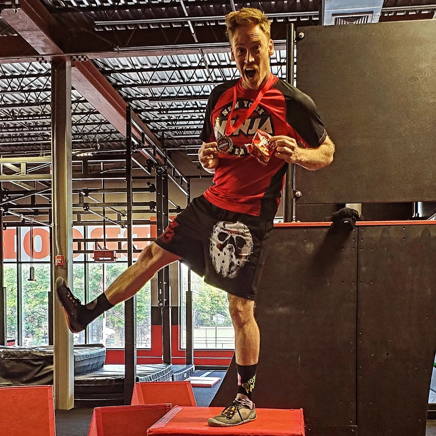 Happy #MedalMonday! Got Gold yesterday at the @worldninjaleague Worlds prep comp at @brooklyn_ninja . While I was the only Adult Male, I did work to earn my medal, and got a full clear on the first course, only failed one obstacle on the second cours