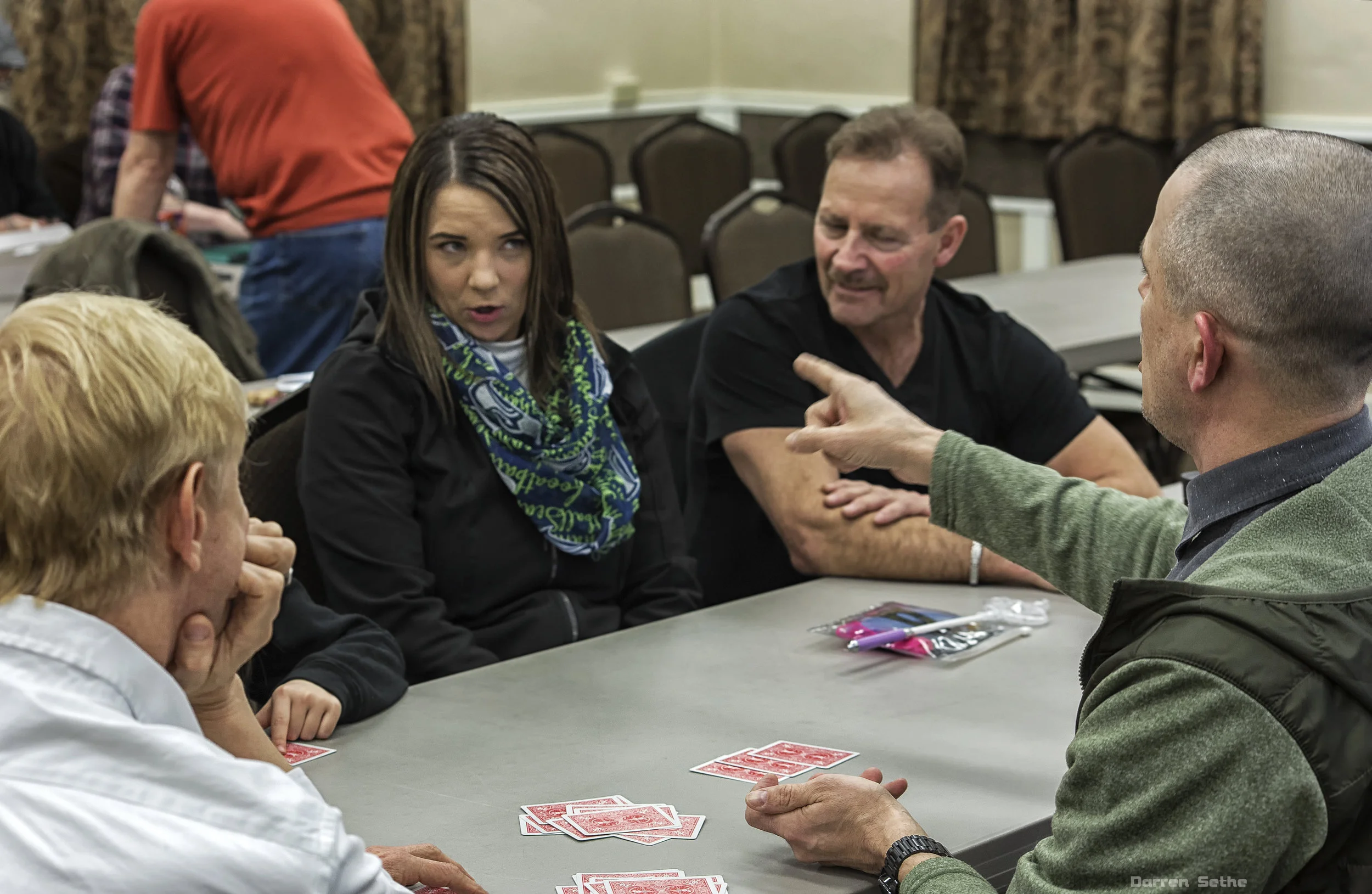 Brian tries to impress April while Greg Moreland and Carey Heim watch (photo by Darren Sethe 2019)