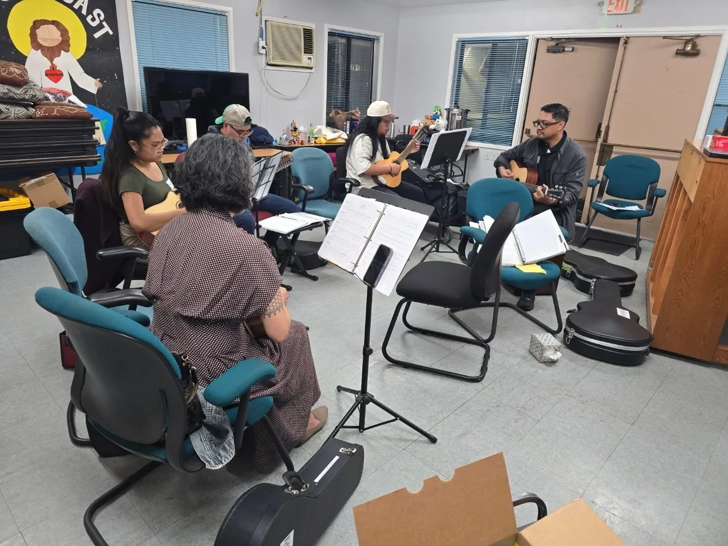 Tara! Getting started with brand new mandolins and new Kawayan rondallistas. New adult musicians worked on verse order, locating notes on the fret board, crisp clear sounds,  tremolo technique. Slow and steady growth: Tinikling is in the heart.