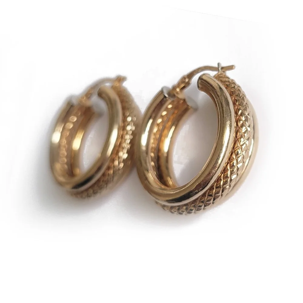 Vintage 9ct Gold Chubby Textured Hoops by UnoAErre