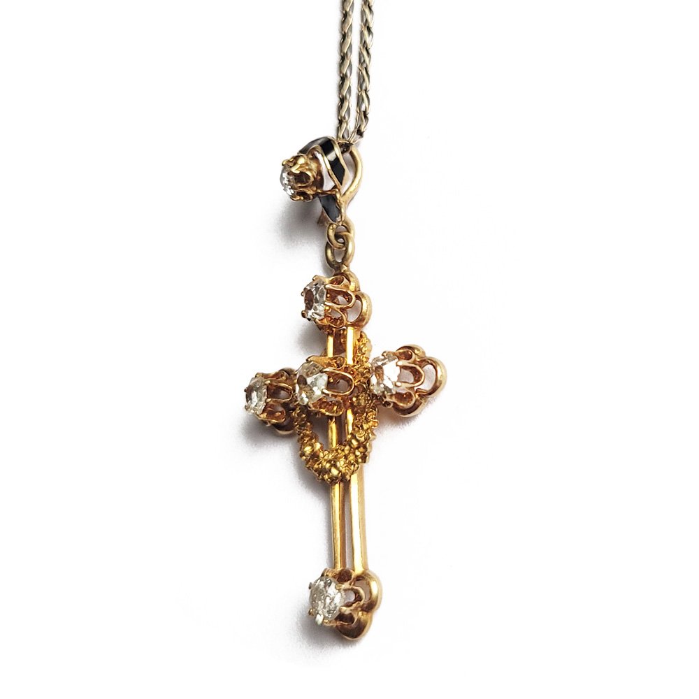 Victorian 18ct Gold & Old Cut Diamond Cross Pendant