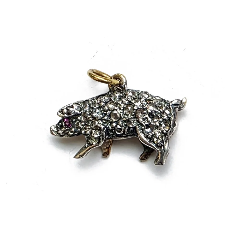 Vintage Rose Diamond Piggy Pendant