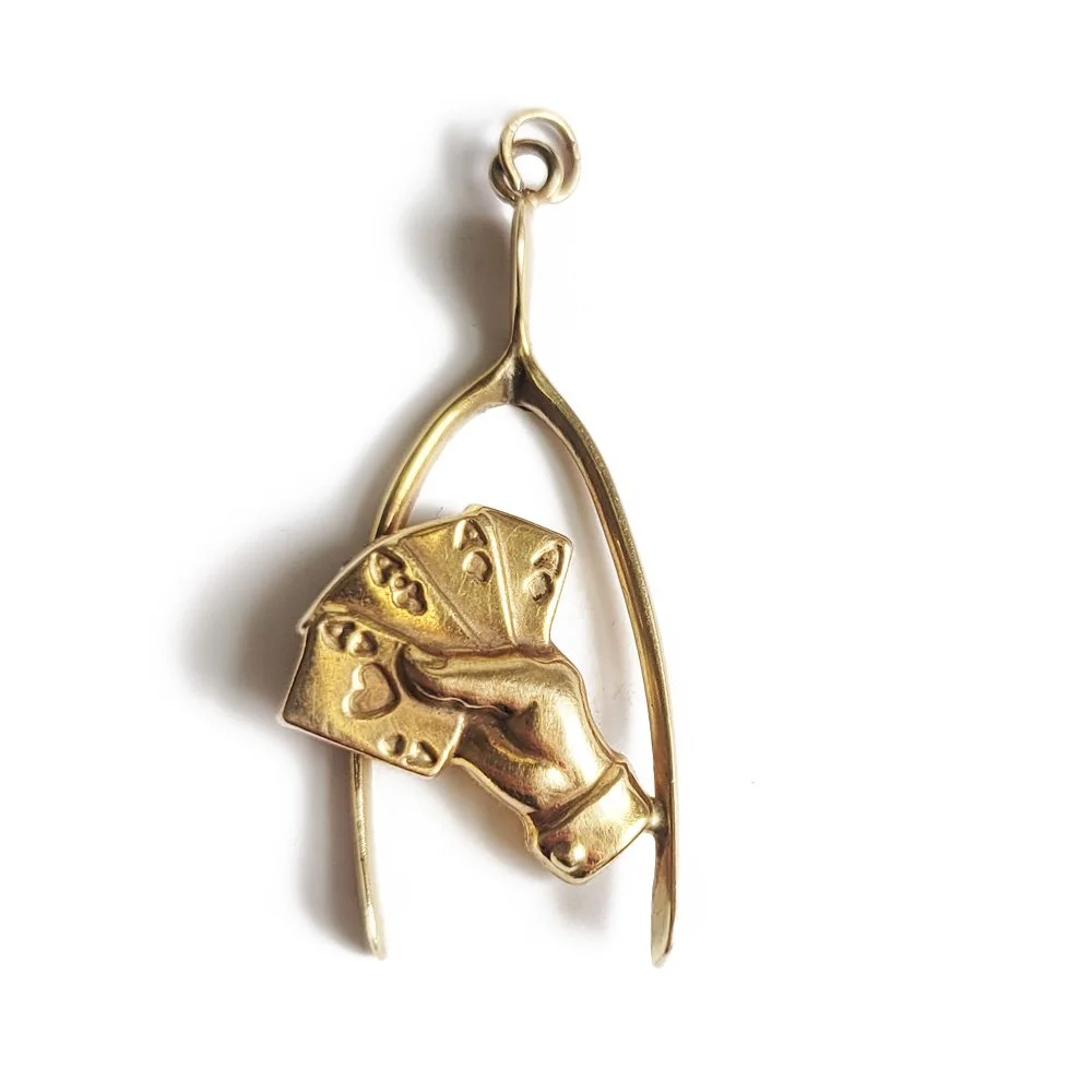 Antique 9ct Gold 'Lucky  Hand' Wishbone Pendant