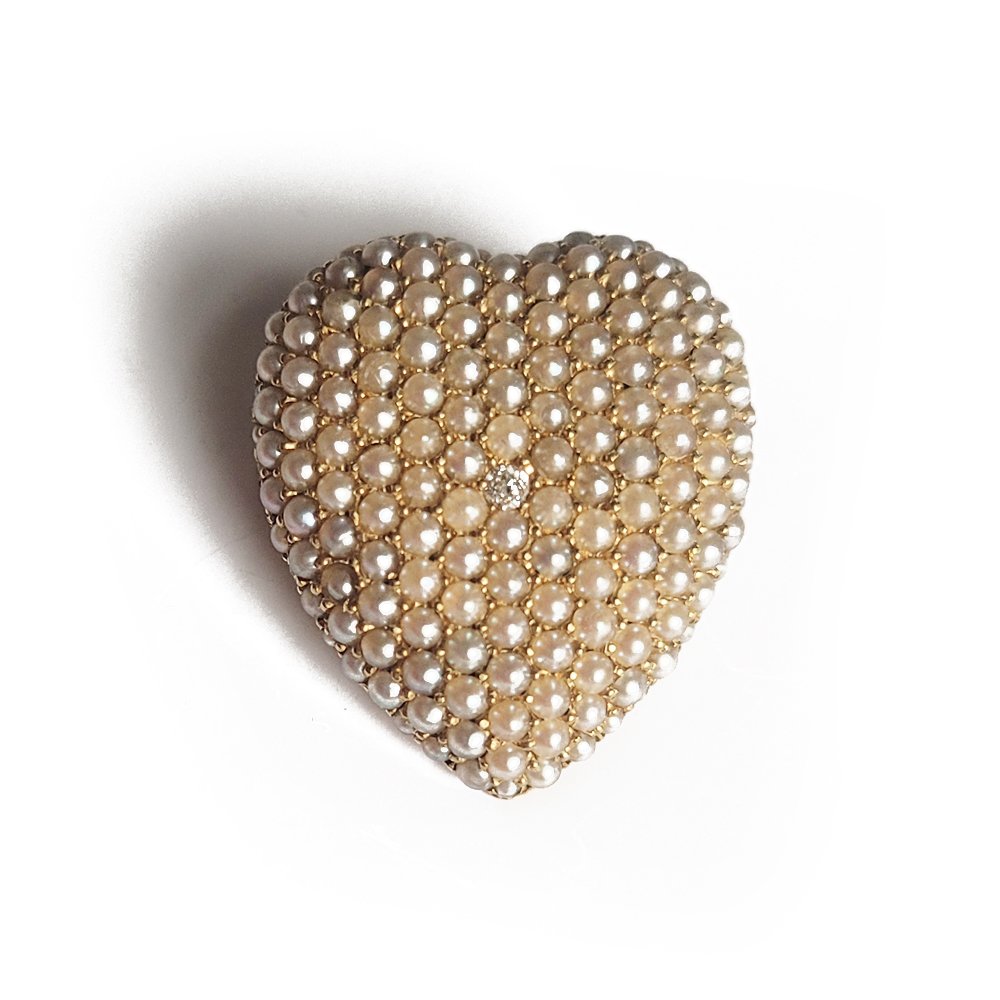Antique Pearl and Diamond Heart Pendant/Brooch by Shreve & Co
