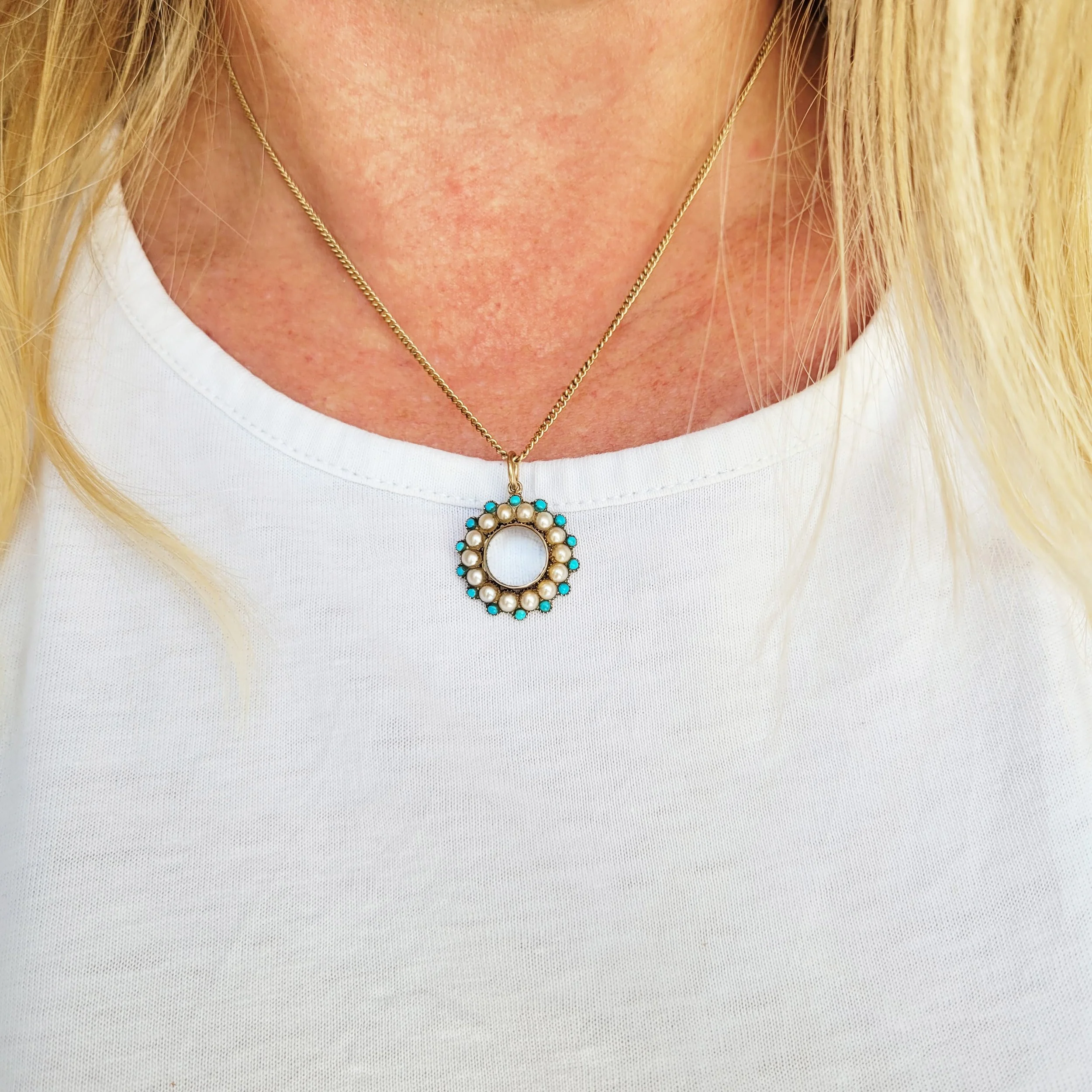 Georgian Pearl & Turquoise Locket Pendant